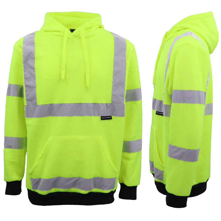 HI VIS Hooded Safety Jumper Hoodie Sweatshirt Tradie Workwear Fleece Jacket Coat, Fluro Orange, M