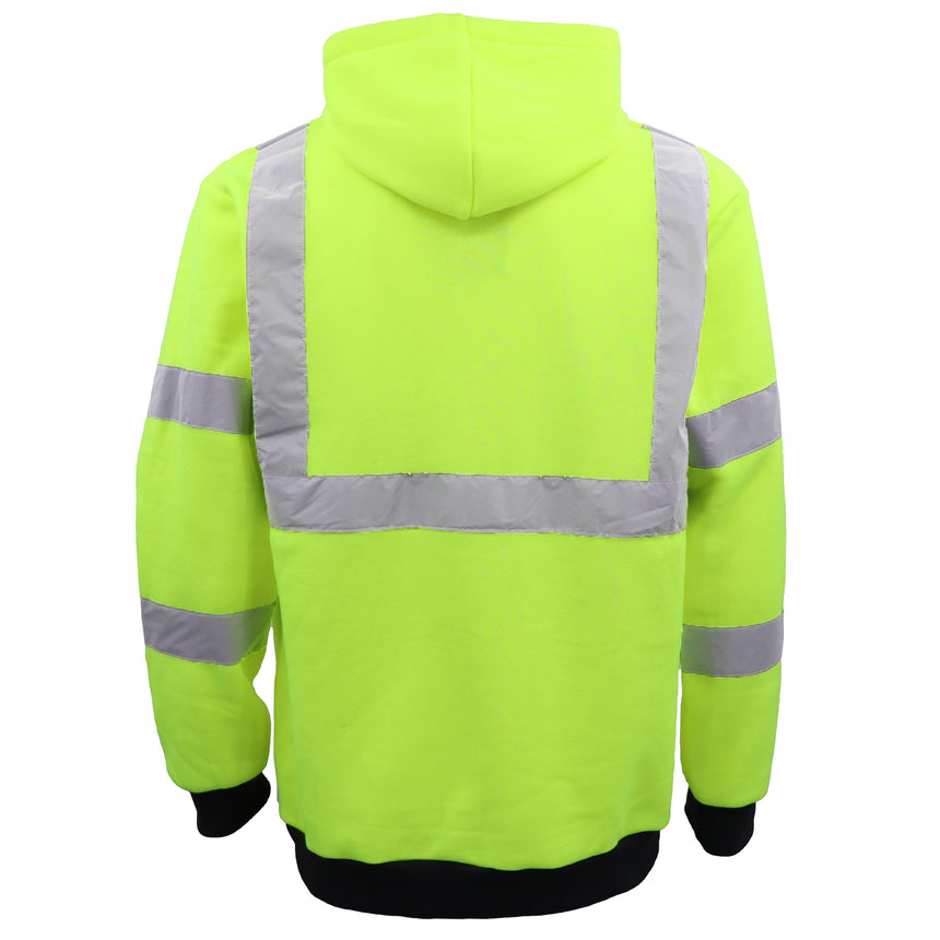 HI VIS Hooded Safety Jumper Hoodie Sweatshirt Tradie Workwear Fleece Jacket Coat, Fluro Orange, XL