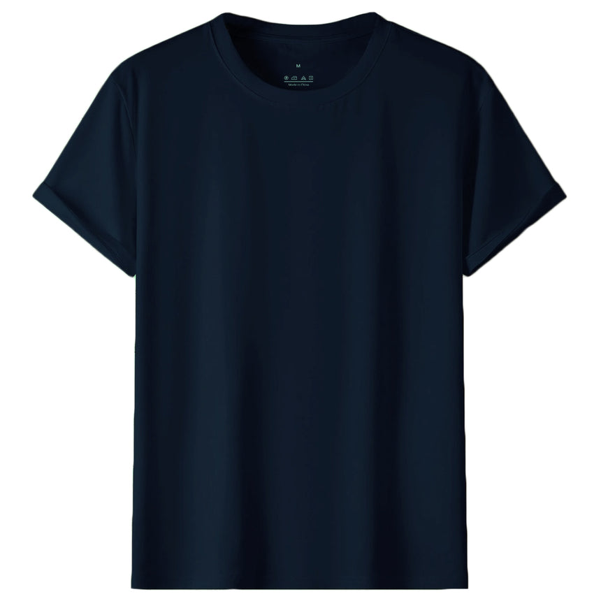 Adult 100% Cotton T-Shirt Unisex Men's Basic Plain Blank Crew Tee Tops Shirts, Navy, S