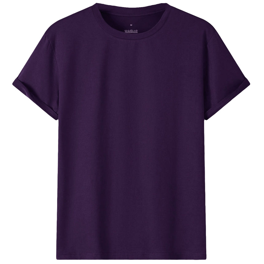 Adult 100% Cotton T-Shirt Unisex Men's Basic Plain Blank Crew Tee Tops Shirts, Purple, XL