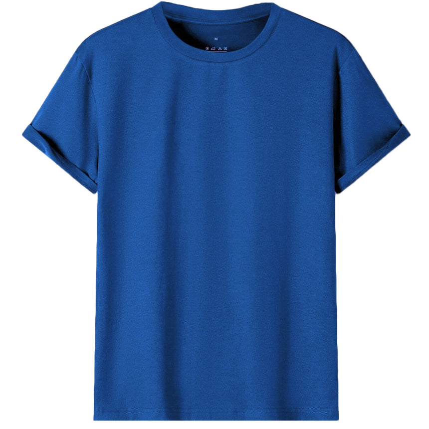 Adult 100% Cotton T-Shirt Unisex Men's Basic Plain Blank Crew Tee Tops Shirts, Royal Blue, L