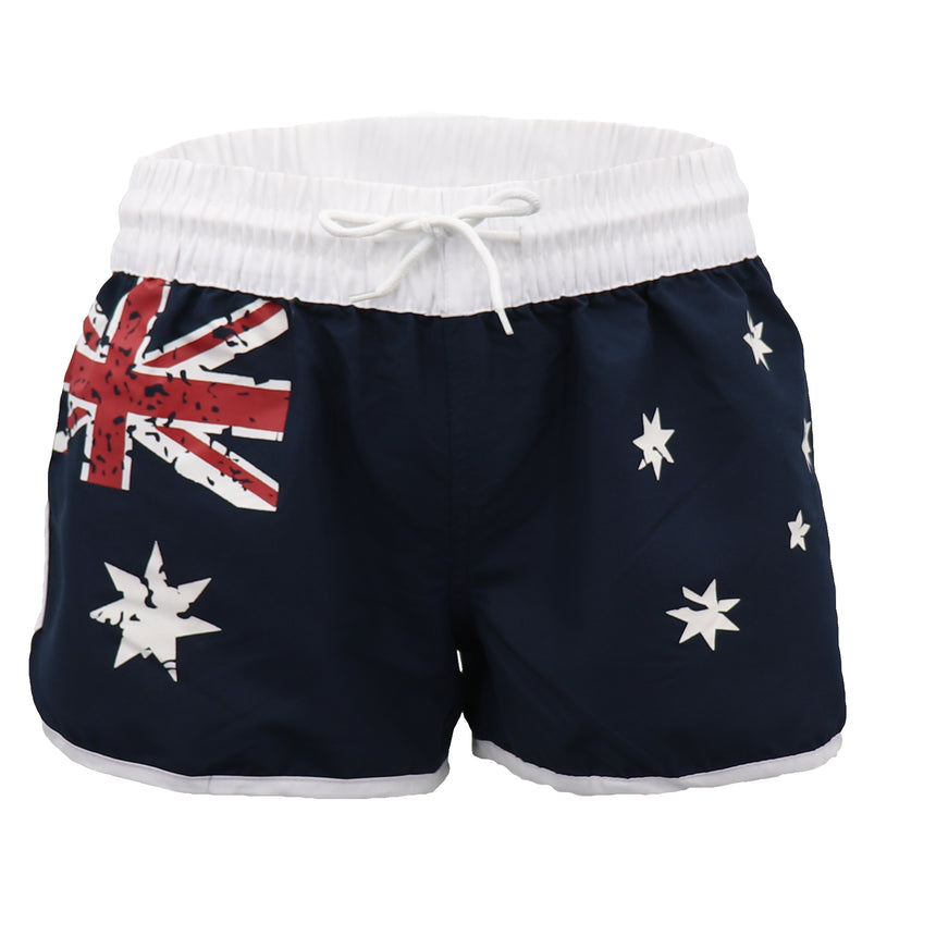 Ladies' Women's Board Shorts Australian Day Flag Gym Beach Aussie Swim Souvenir, Navy, 6