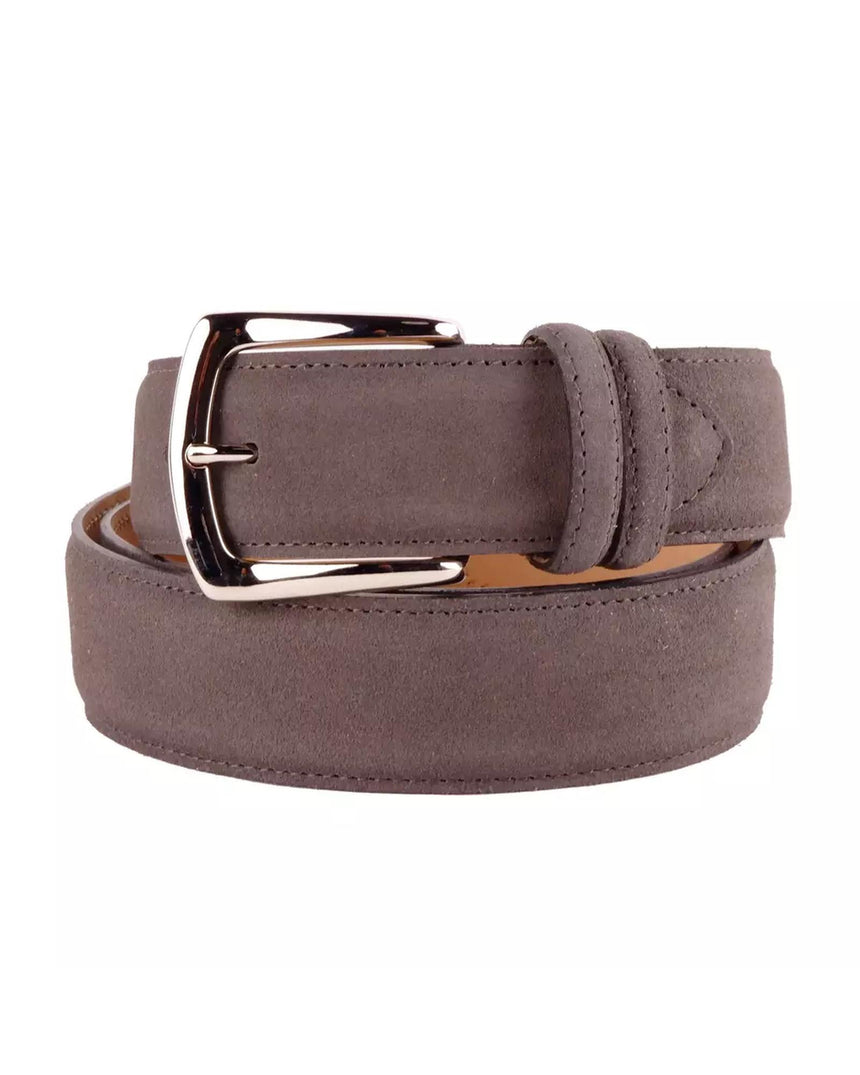 Genuine Grey Suede Calfskin Belt with Brass Buckle 130 cm Men