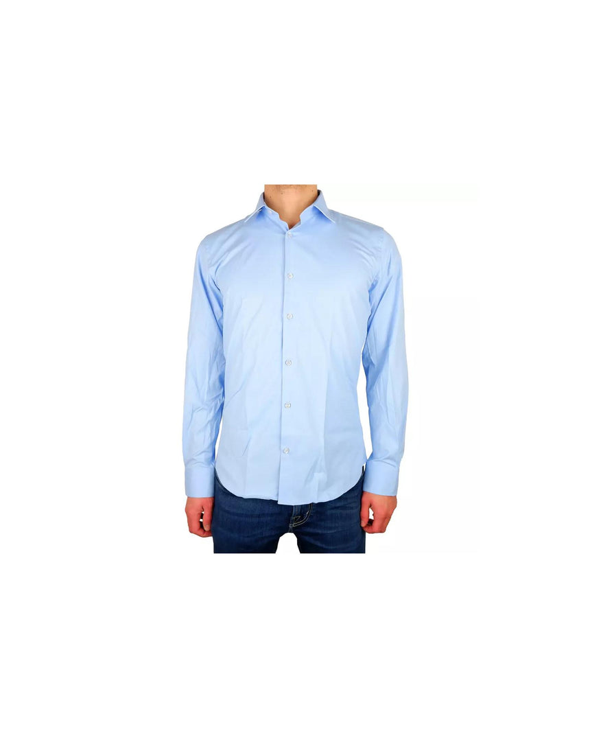 Milano Solid Color Shirt in Light Blue - Soft Satin Fabric - 100% Cotton 38 IT Men