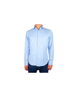 Milano Solid Color Shirt in Light Blue - Soft Satin Fabric - 100% Cotton 45 IT Men