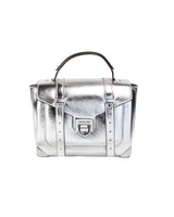 Michael Kors Women's Manhattan Medium Silver Leather Top Handle Satchel Bag - One Size