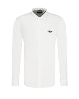 Aeronautica Militare White Cotton Shirt with Eagle Logo and Button Closure M Men