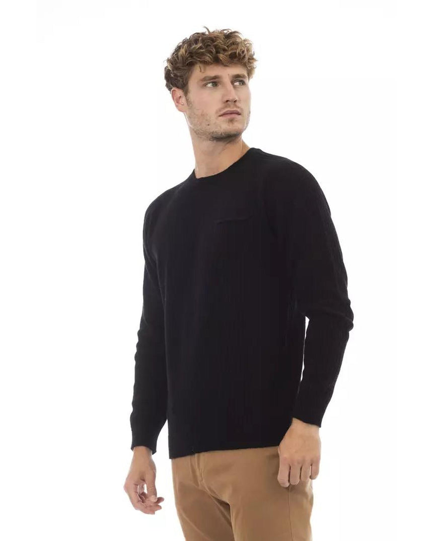 Alpha Studio Men's Black Viscose Sweater - 46 IT