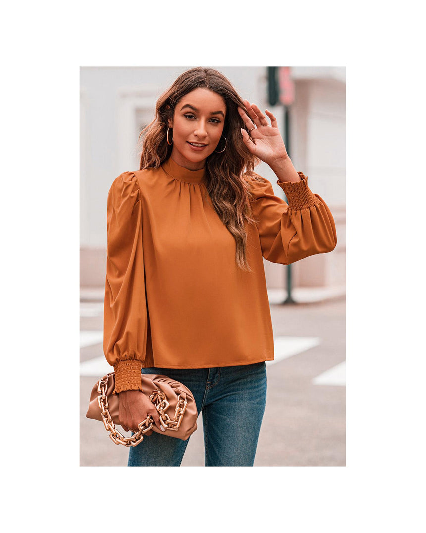 Azura Exchange Long Sleeve Mock Neck Chiffon Blouse - L