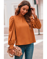 Azura Exchange Long Sleeve Mock Neck Chiffon Blouse - L