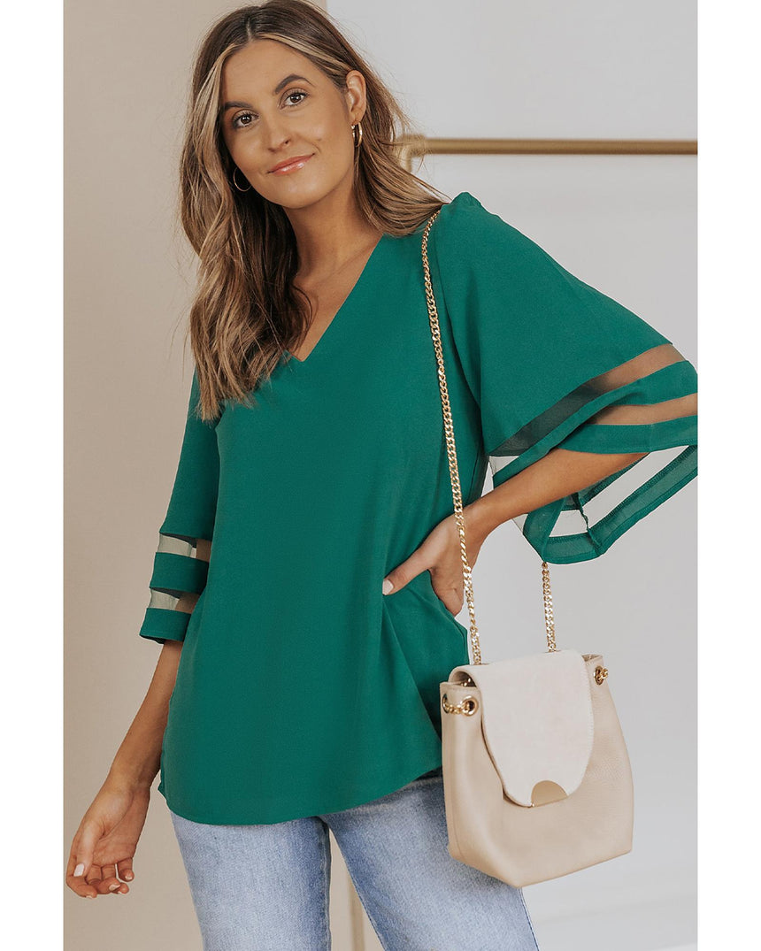 Azura Exchange Flare Sleeve V Neck Loose Blouse - M