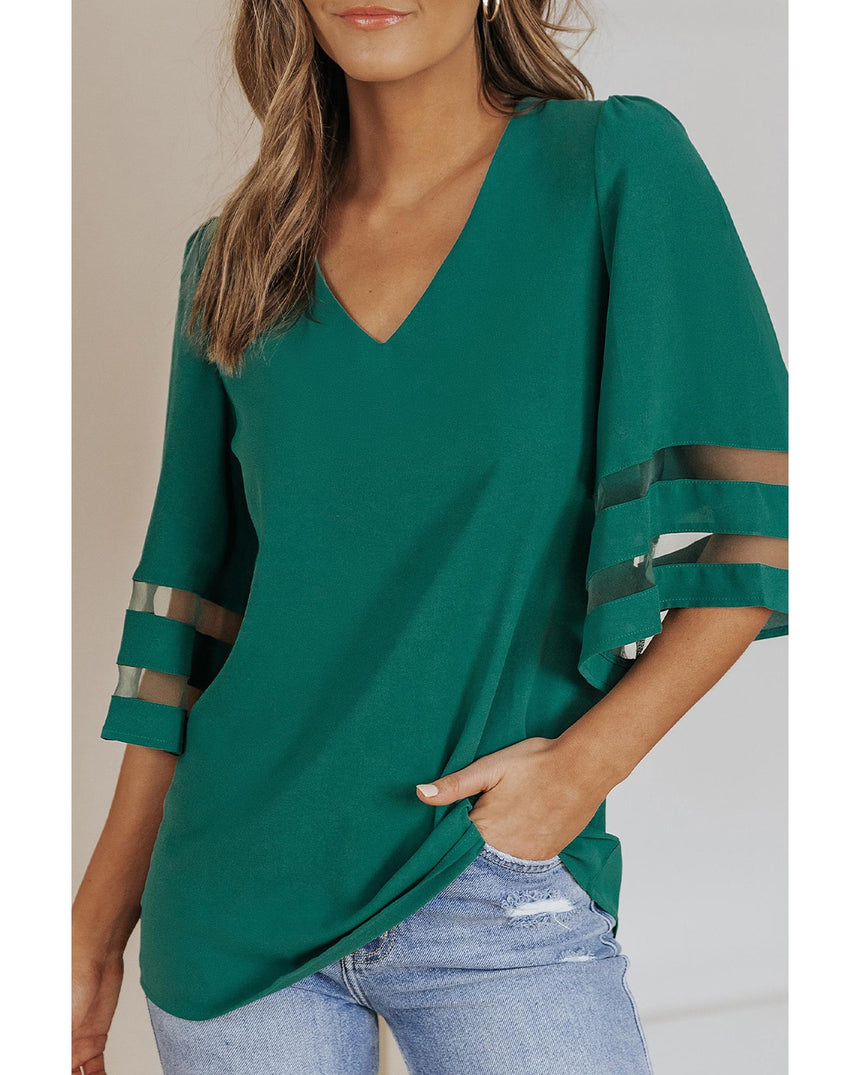 Azura Exchange Flare Sleeve V Neck Loose Blouse - M