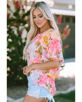 Azura Exchange Floral Blouse with Shirred Cuff Sleeves - L