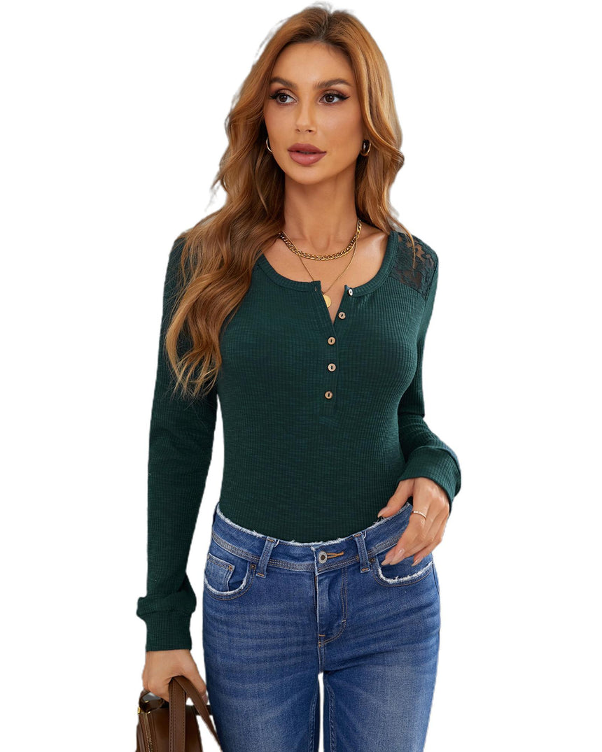 Azura Exchange Lace Back Buttoned Henley Top - M