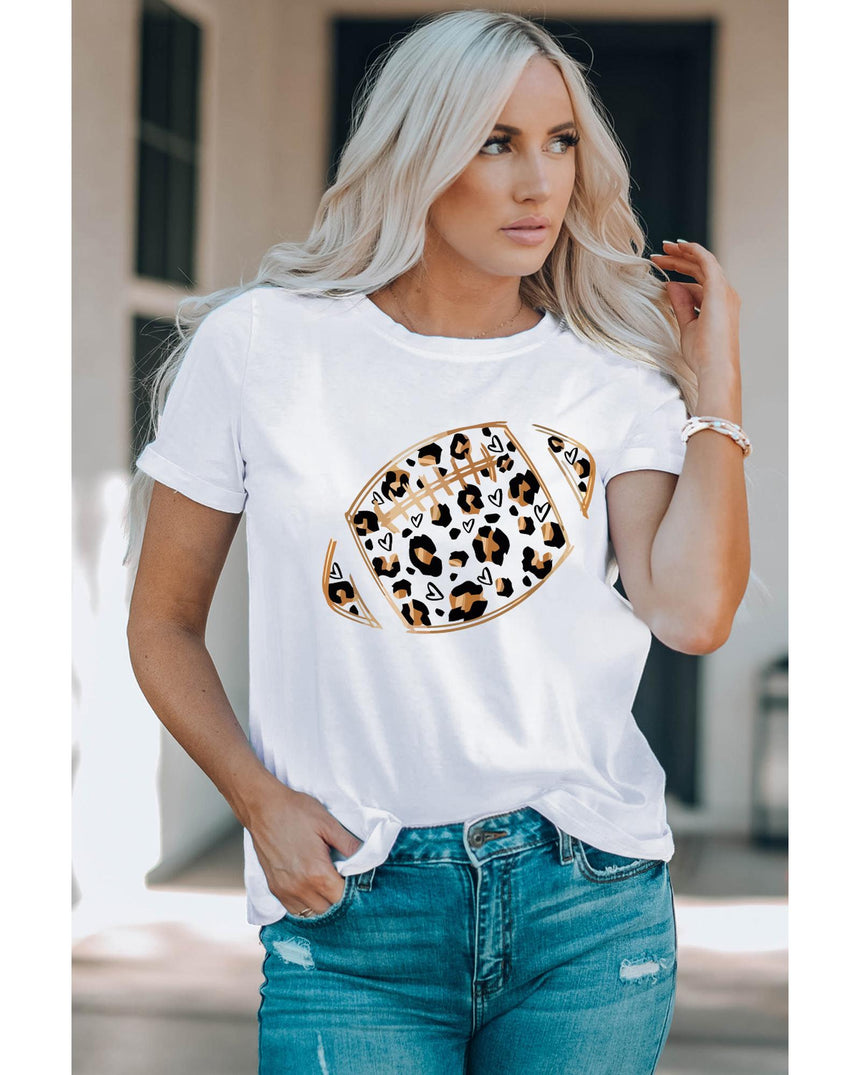 Azura Exchange Leopard Heart Shape Rugby Print T-Shirt - M