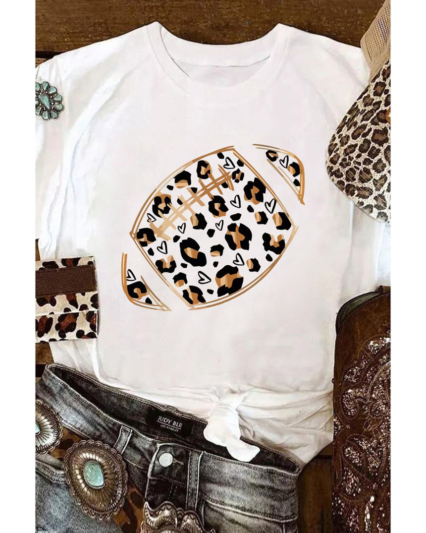 Azura Exchange Leopard Heart Shape Rugby Print T-Shirt - M