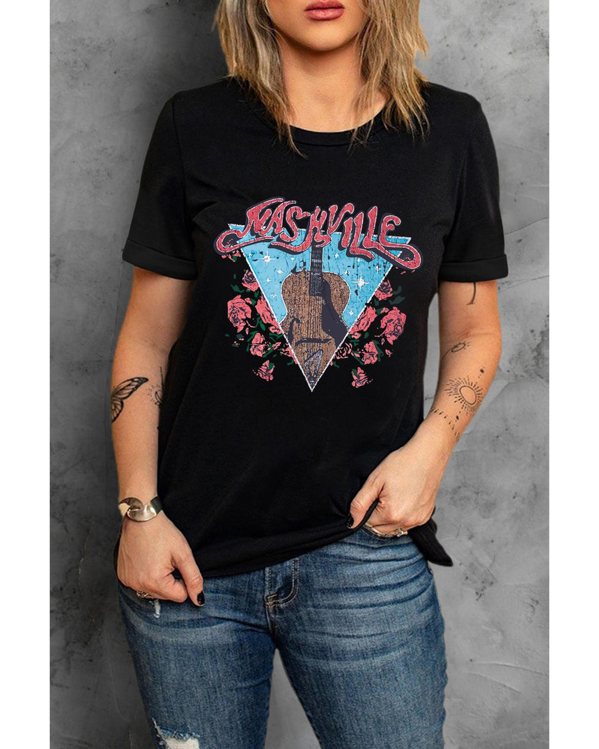 Azura Exchange Guitar Flower Letter Graphic Print T-Shirt - 2XL