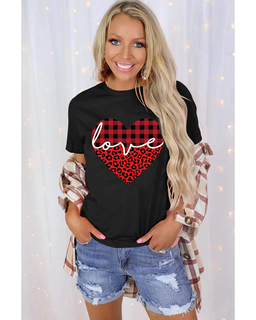 Azura Exchange Leopard Plaid Heart Shaped Crewneck T Shirt - 2XL