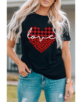 Azura Exchange Leopard Plaid Heart Shaped Crewneck T Shirt - 2XL