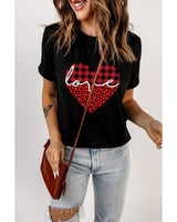 Azura Exchange Leopard Plaid Heart Shaped Crewneck T Shirt - 2XL