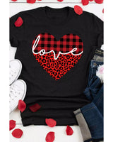 Azura Exchange Leopard Plaid Heart Shaped Crewneck T Shirt - 2XL