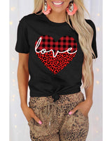 Azura Exchange Leopard Plaid Heart Shaped Crewneck T Shirt - 2XL