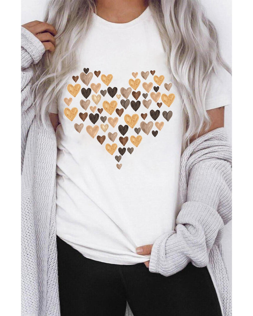 Azura Exchange Heart Shaped Print Crew Neck Graphic Tee - M