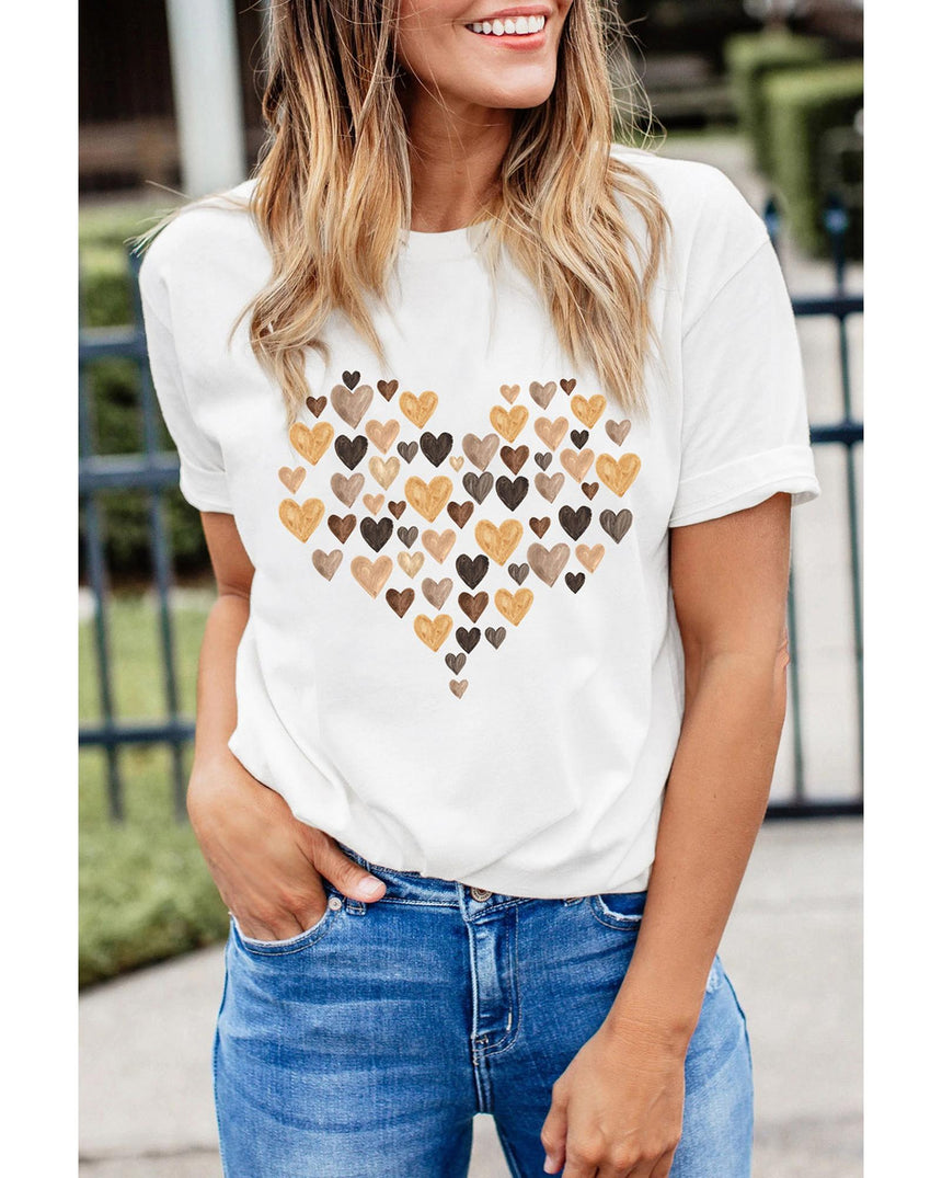 Azura Exchange Heart Shaped Print Crew Neck Graphic Tee - M