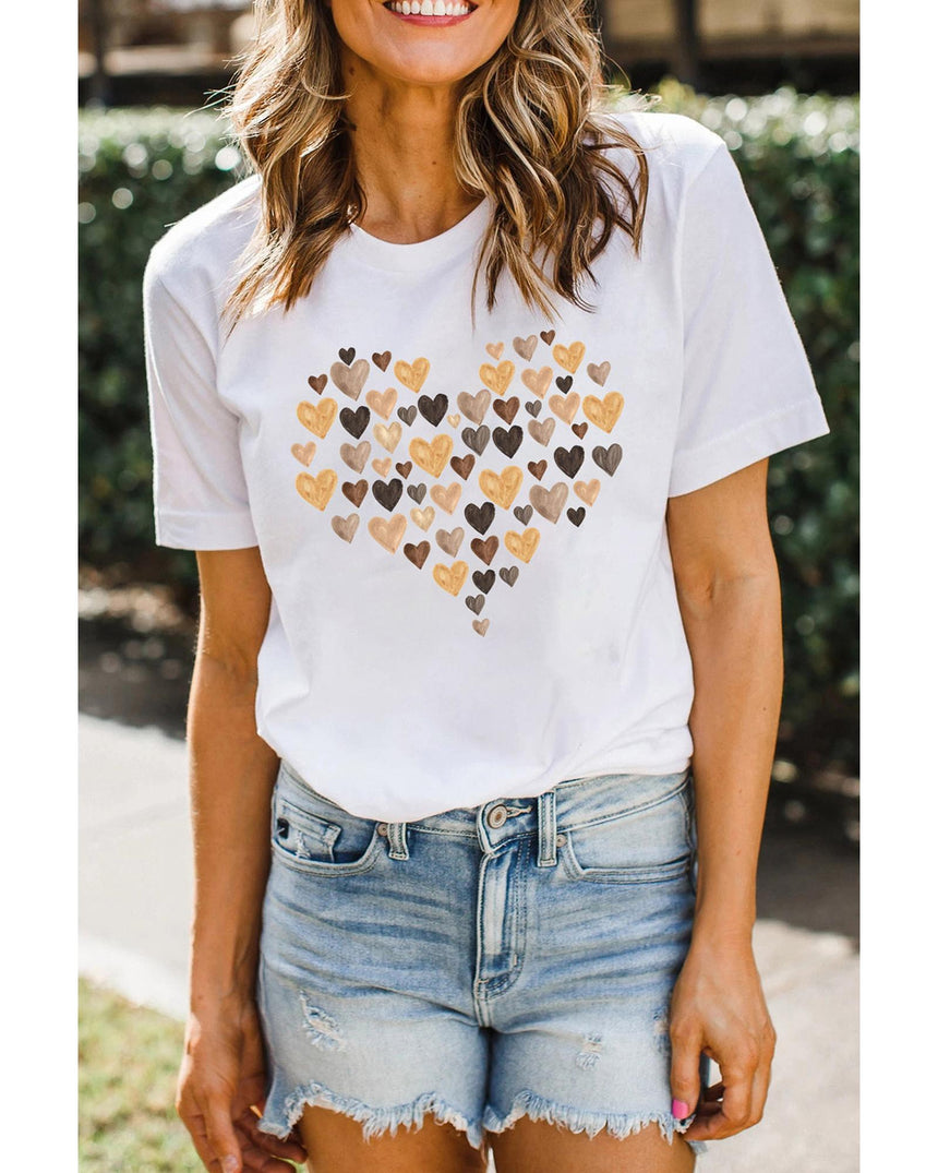 Azura Exchange Heart Shaped Print Crew Neck Graphic Tee - M