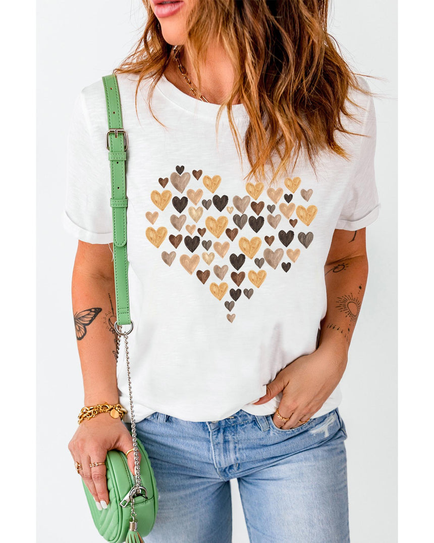 Azura Exchange Heart Shaped Print Crew Neck Graphic Tee - M