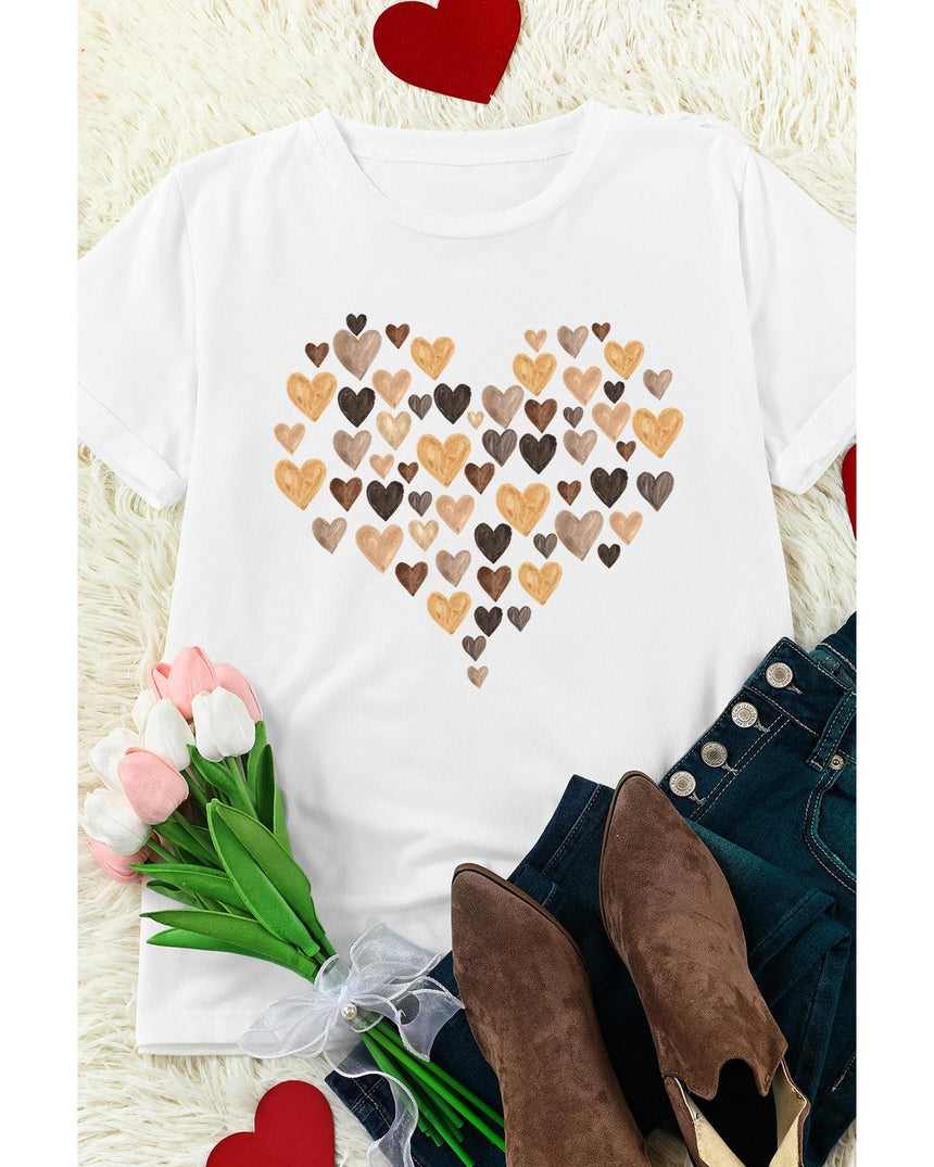 Azura Exchange Heart Shaped Print Crew Neck Graphic Tee - M