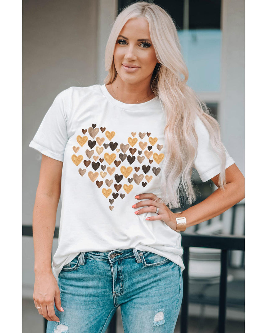 Azura Exchange Heart Shaped Print Crew Neck Graphic Tee - M