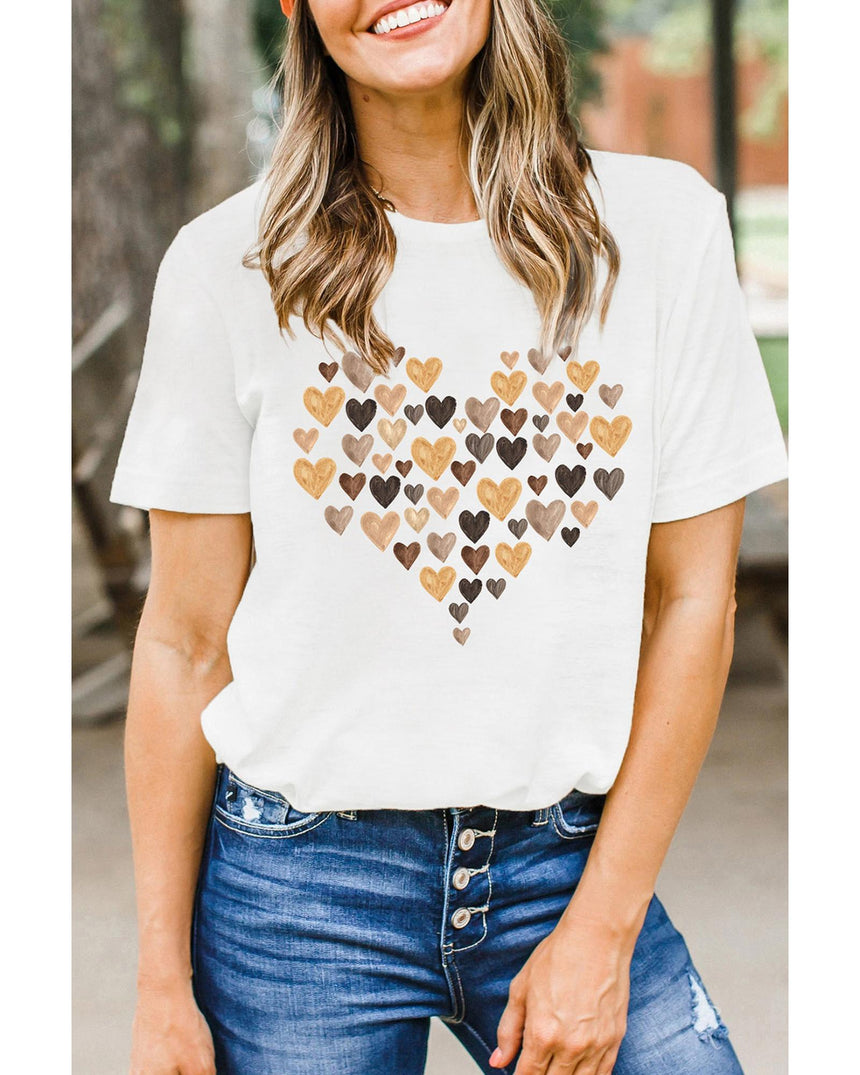 Azura Exchange Heart Shaped Print Crew Neck Graphic Tee - M