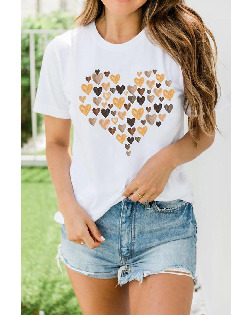 Azura Exchange Heart Shaped Print Crew Neck Graphic Tee - M