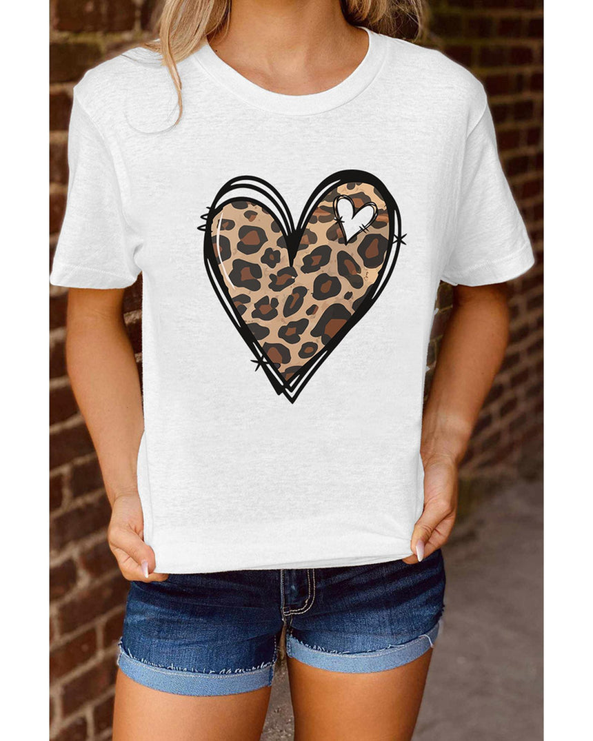 Azura Exchange Leopard Heart Pattern Print T-Shirt - 2XL