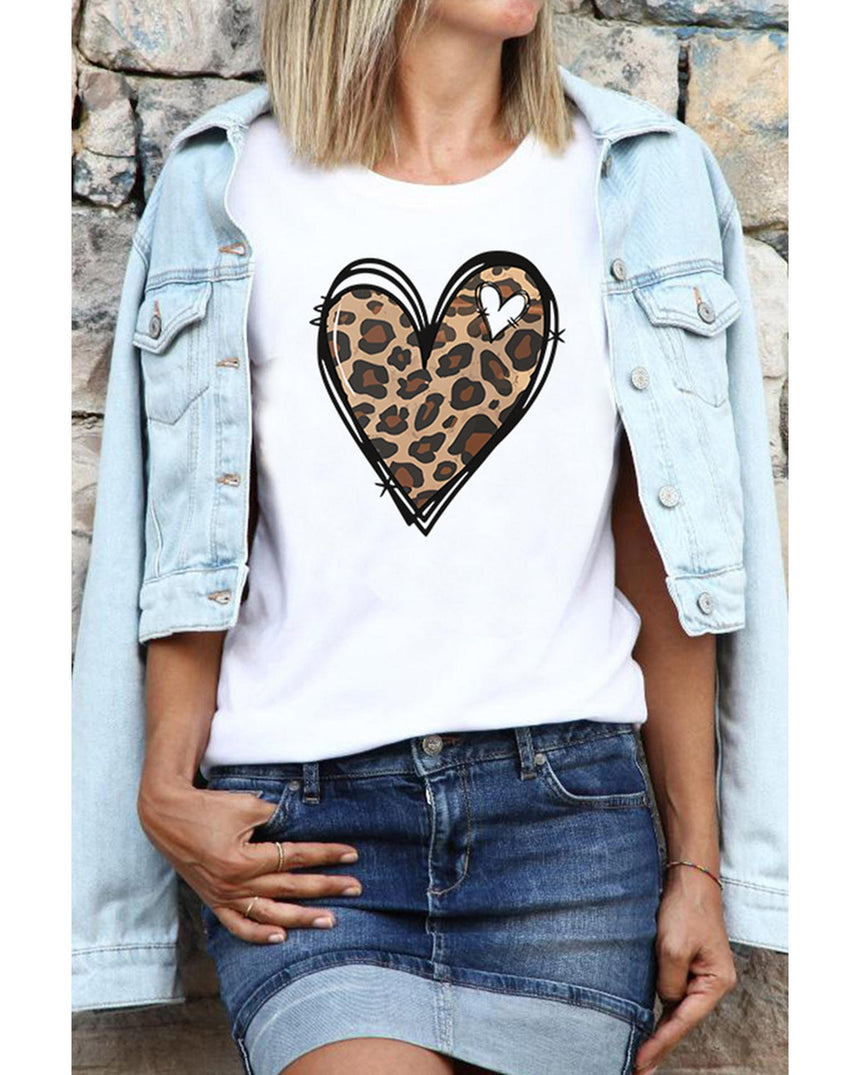 Azura Exchange Leopard Heart Pattern Print T-Shirt - 2XL