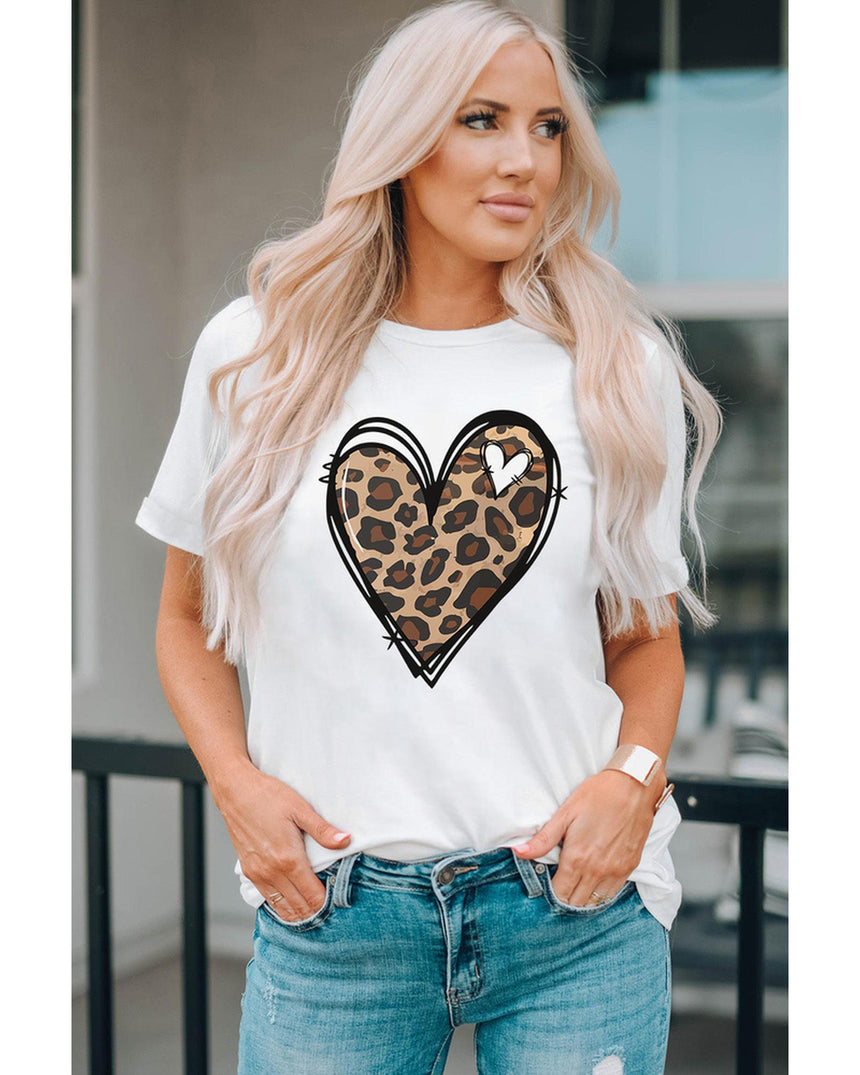 Azura Exchange Leopard Heart Pattern Print T-Shirt - 2XL