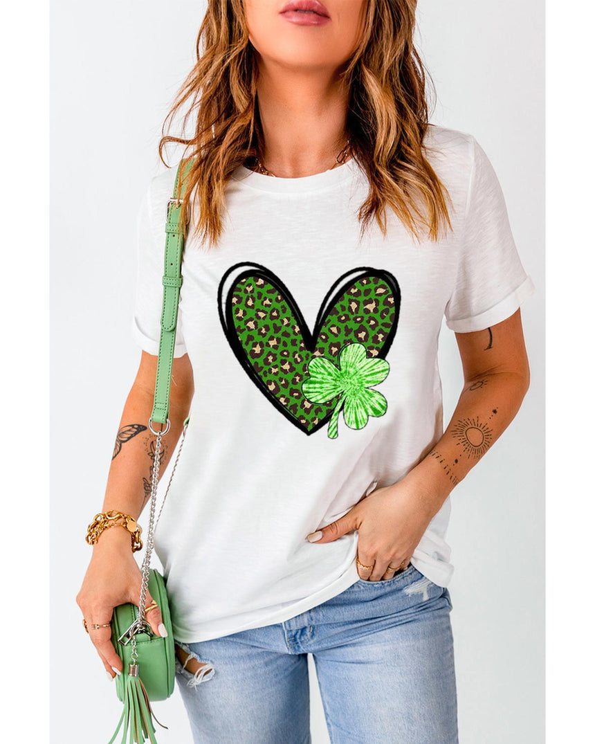 Azura Exchange Leopard Heart Shaped Print Crewneck Graphic Tee - 2XL