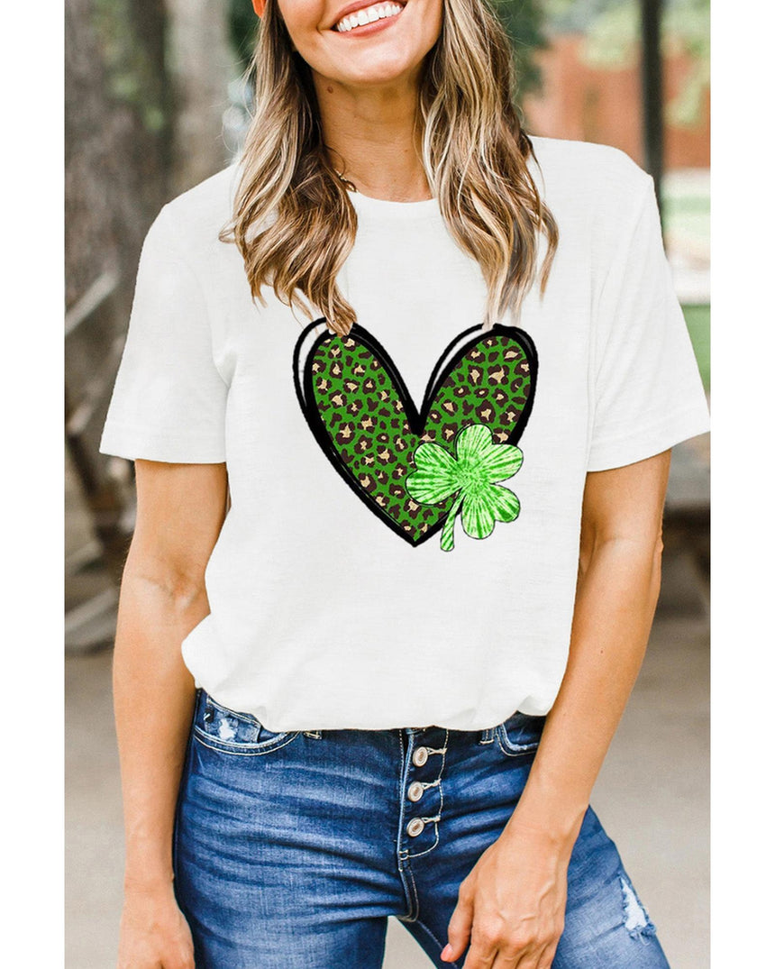 Azura Exchange Leopard Heart Shaped Print Crewneck Graphic Tee - M