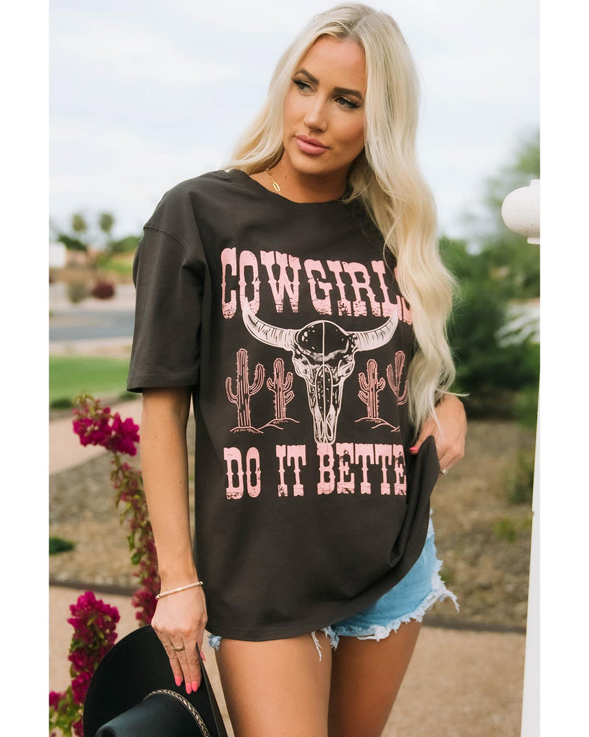 Azura Exchange COWGIRLS DO IT BETTER Graphic Print Oversized T Shirt - M