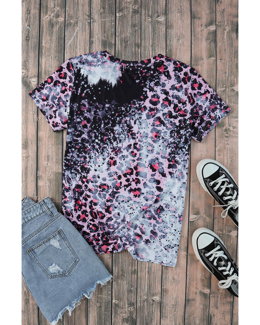 Azura Exchange Leopard Print Graphic Tee with Mom Life Slogan - M