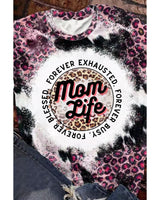 Azura Exchange Leopard Print Graphic Tee with Mom Life Slogan - XL