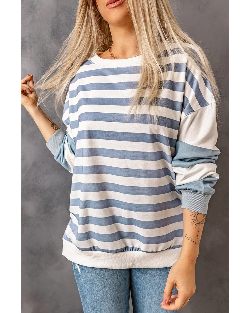 Azura Exchange Drop Shoulder Striped Pullover Sweatshirt - L