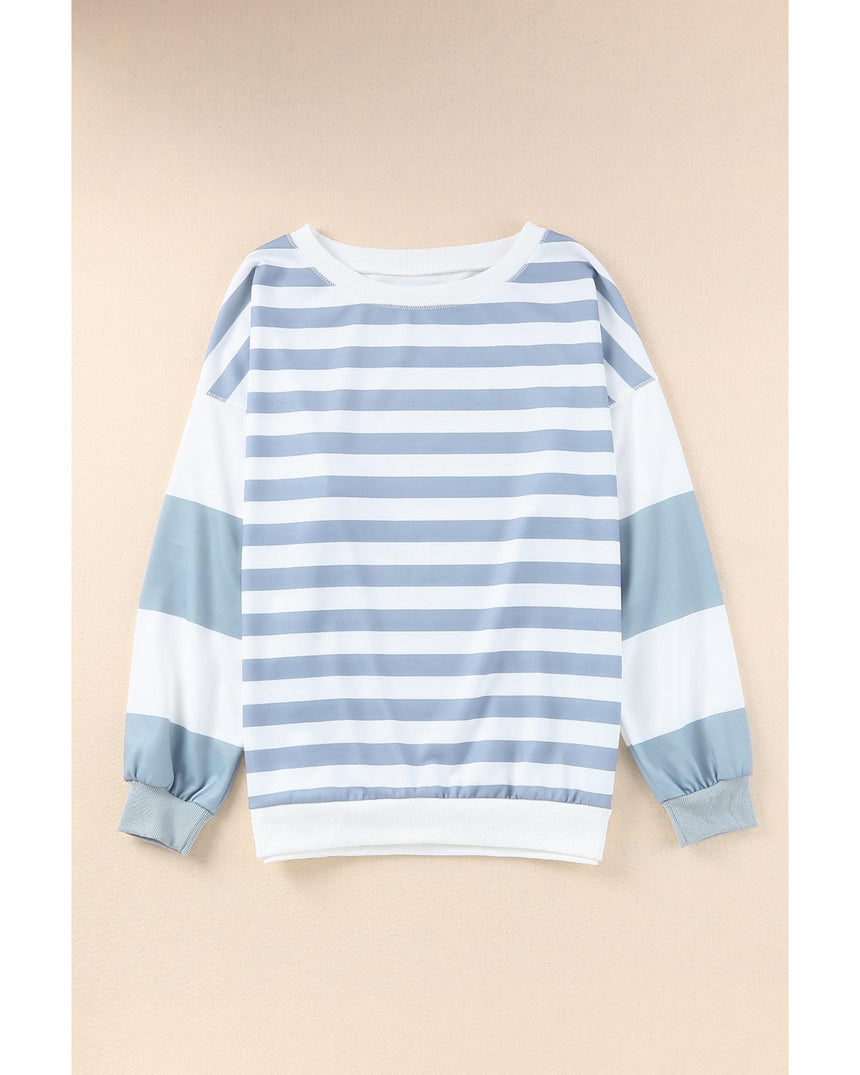 Azura Exchange Drop Shoulder Striped Pullover Sweatshirt - L