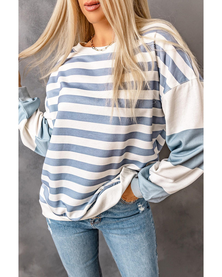 Azura Exchange Drop Shoulder Striped Pullover Sweatshirt - L