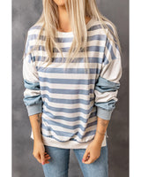 Azura Exchange Drop Shoulder Striped Pullover Sweatshirt - M