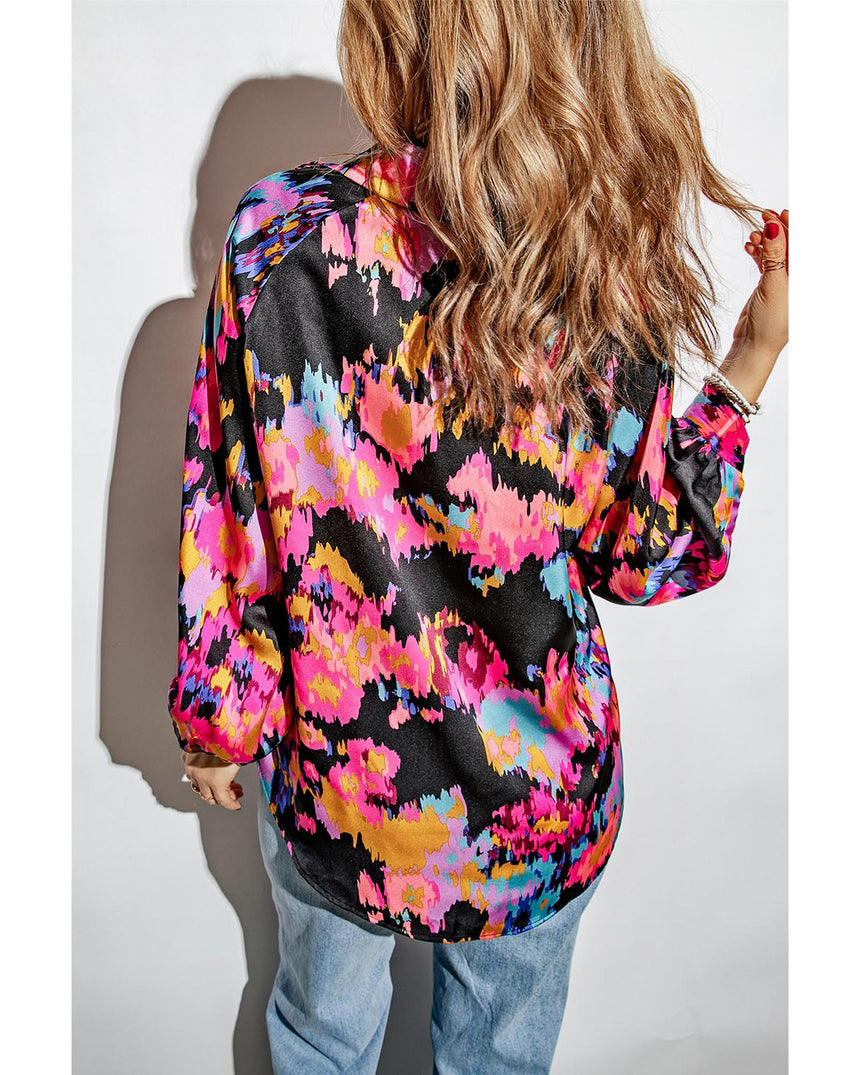 Azura Exchange Graffiti Print V-Neck Puff Sleeve Blouse - S