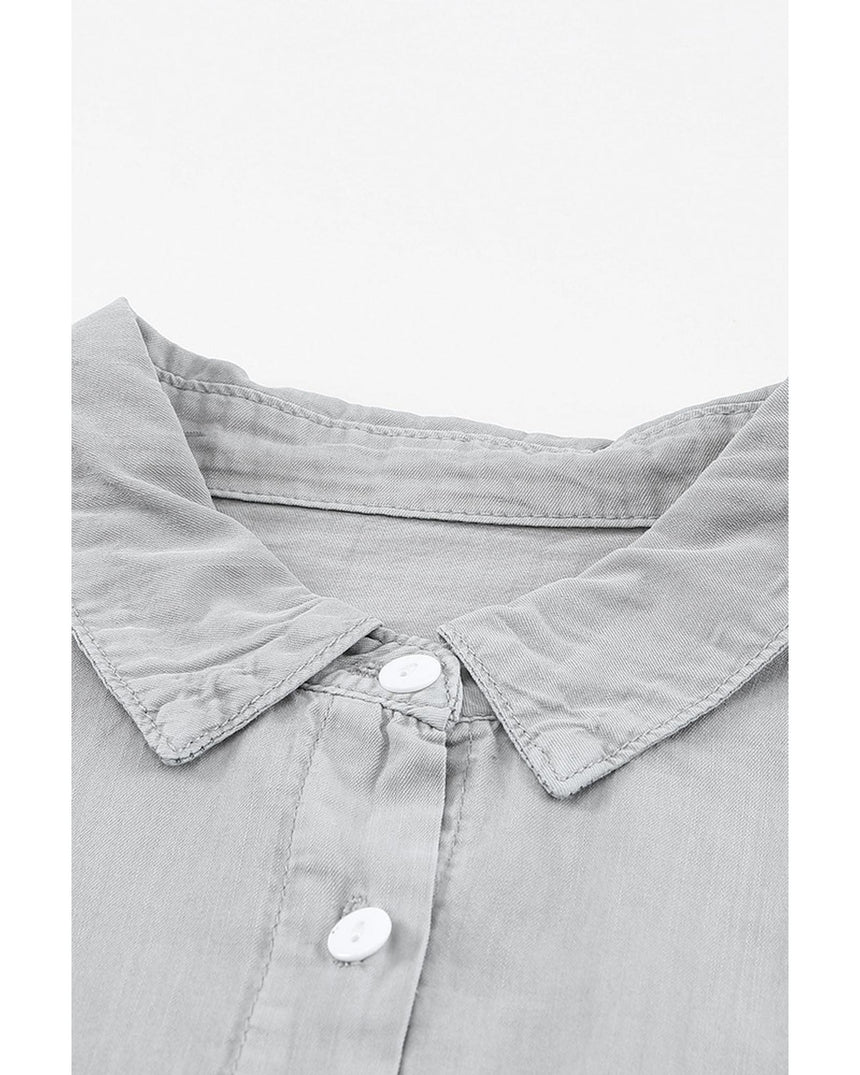 Azura Exchange Denim Shirt with Turn-down Collar - S