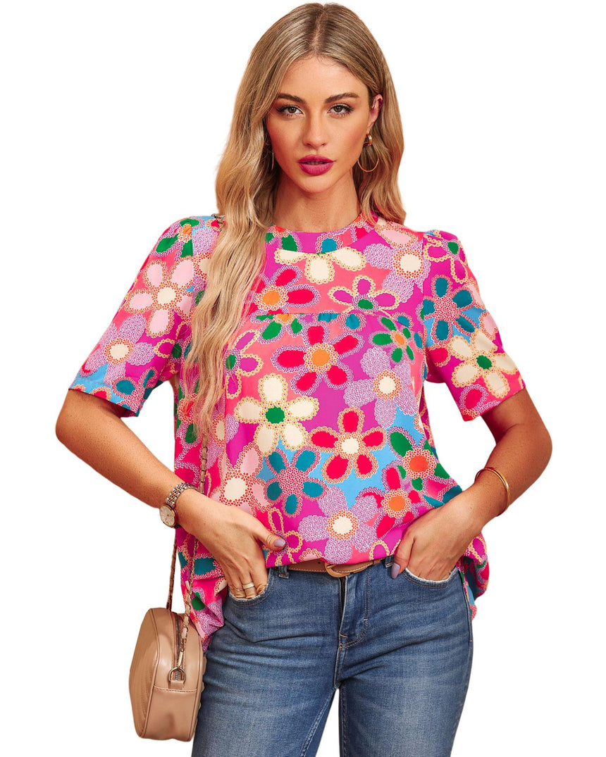 Azura Exchange Flower Print Puff Sleeve Top - XL