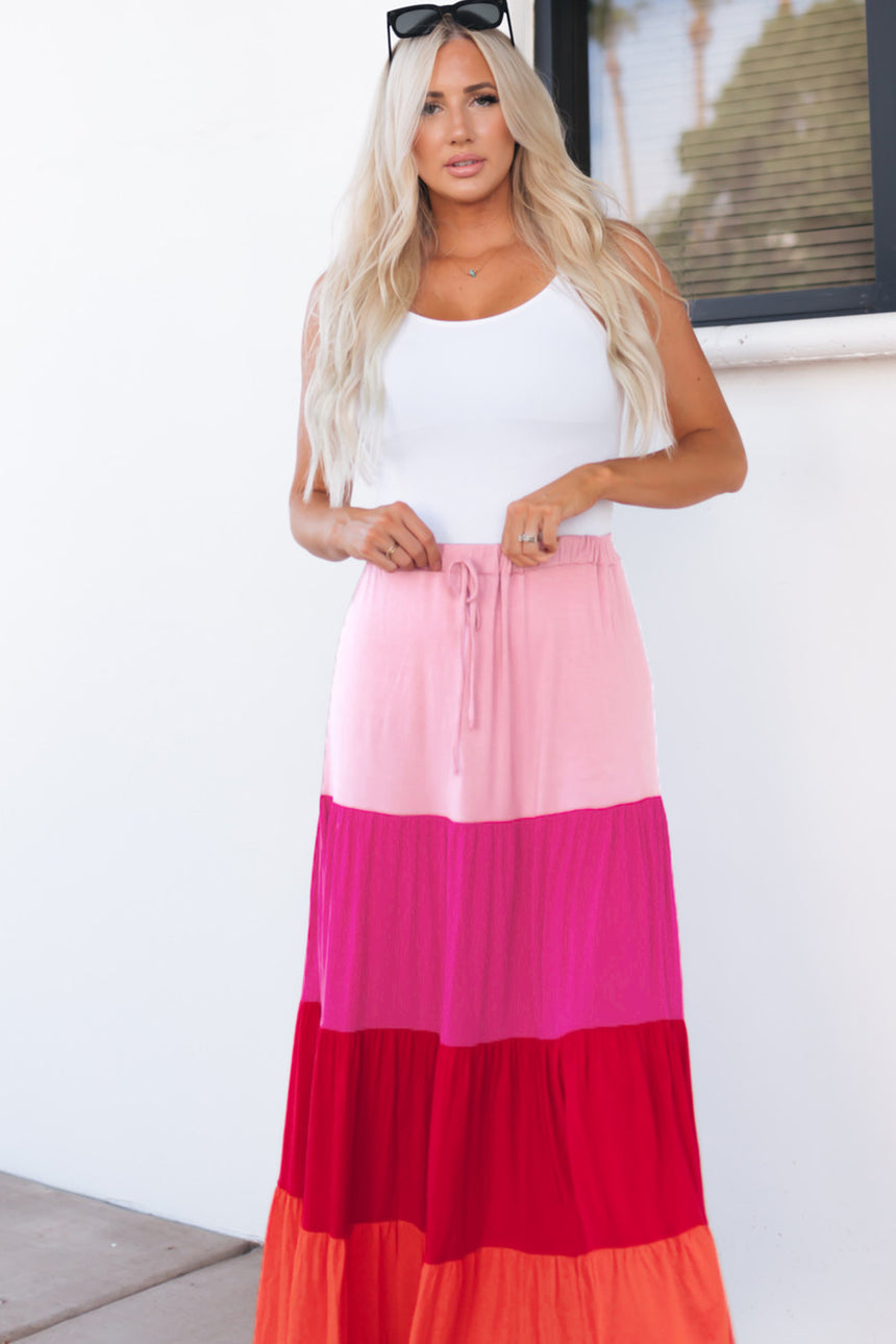 Azura Exchange Tiered Drawstring Maxi Skirt - L